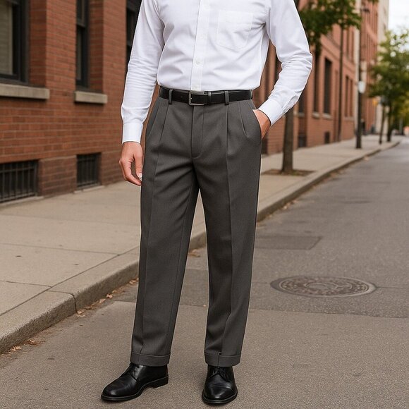 Angelo Rossi Mens Classic Gray Pleated Trousers 38 x 32 - Picture 1 of 7
